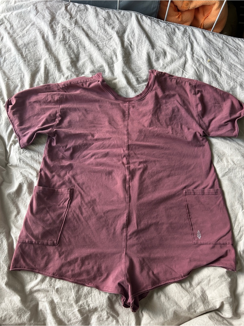 Free People Small Short-Sleeve Rose Mauve Romper Top with Front Pockets